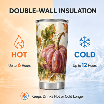 #pl[20oz|Steel] Watercolor Pumpkin Tumbler 20oz, Fall Tumbler, Stainless Steel Travel Cup