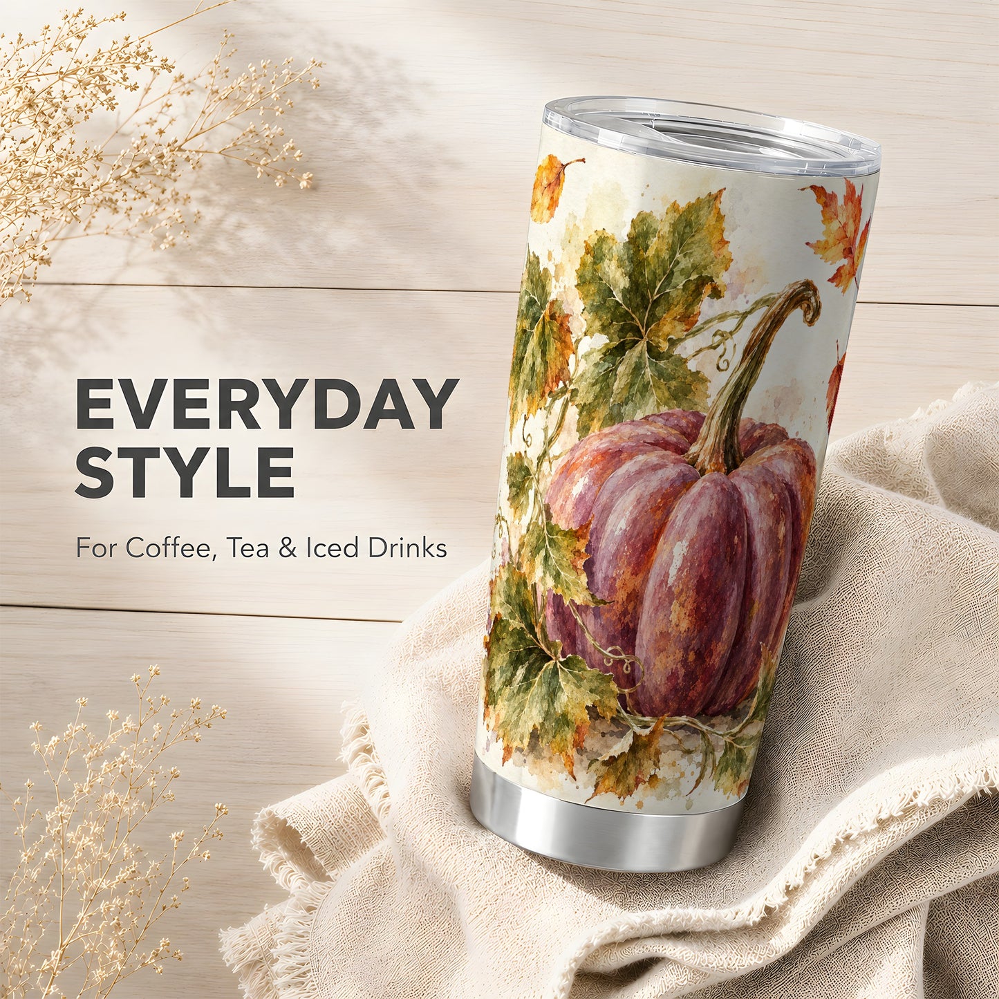 #pl[20oz|Steel] Watercolor Pumpkin Tumbler 20oz, Fall Tumbler, Stainless Steel Travel Cup