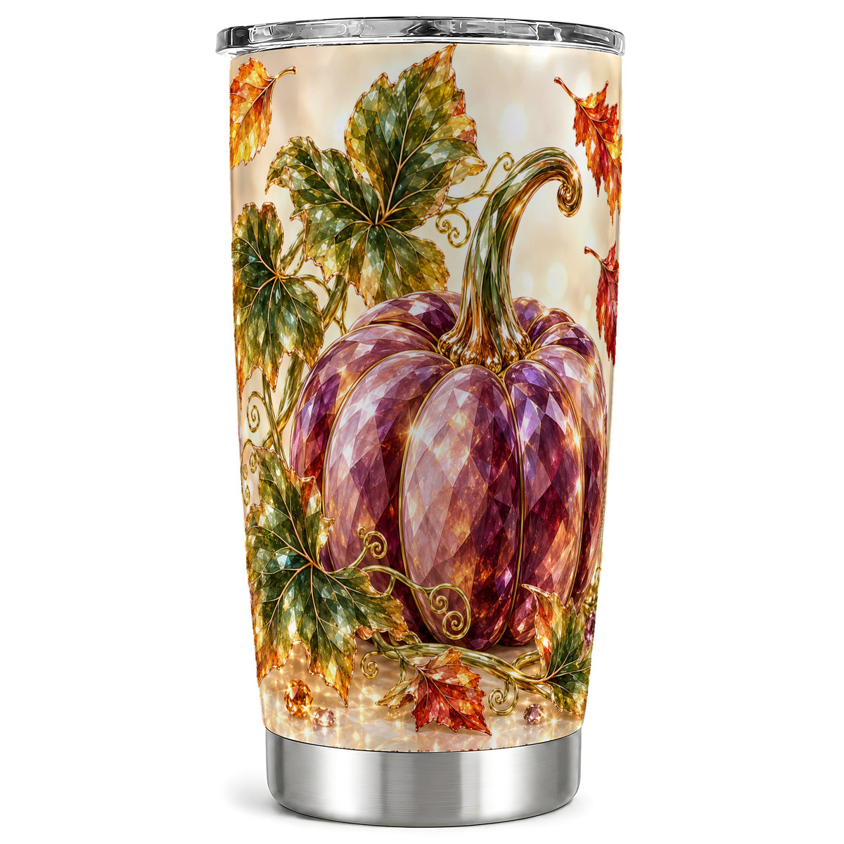 Faceted Pumpkin Tumbler 20oz, Fall Tumbler, Stainless Steel Travel Cup