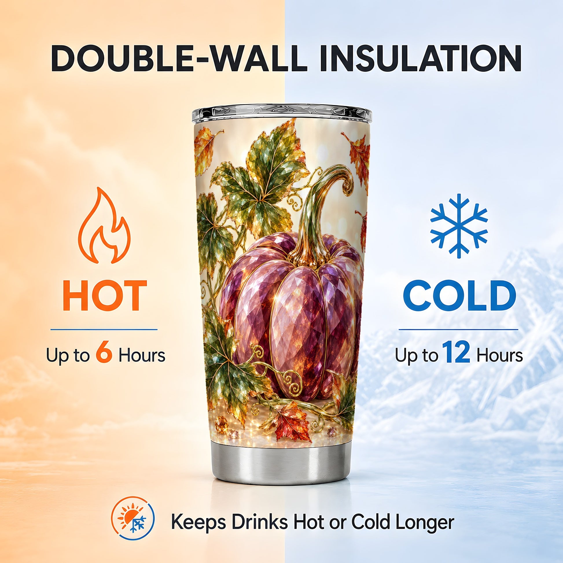 #pl[20oz|Steel] Faceted Pumpkin Tumbler 20oz, Fall Tumbler, Stainless Steel Travel Cup
