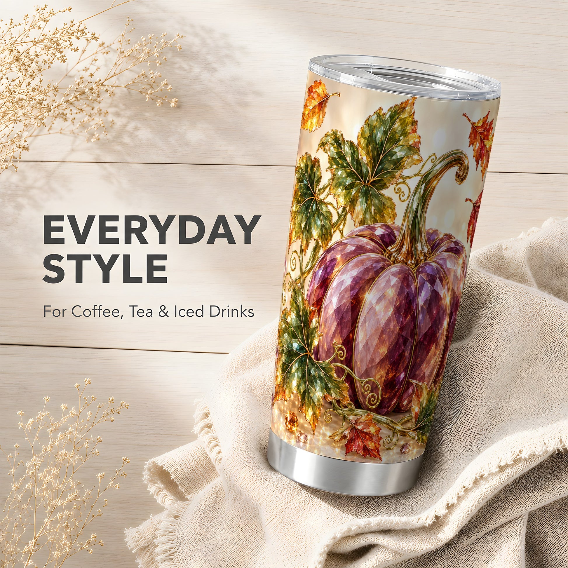 #pl[20oz|Steel] Faceted Pumpkin Tumbler 20oz, Fall Tumbler, Stainless Steel Travel Cup