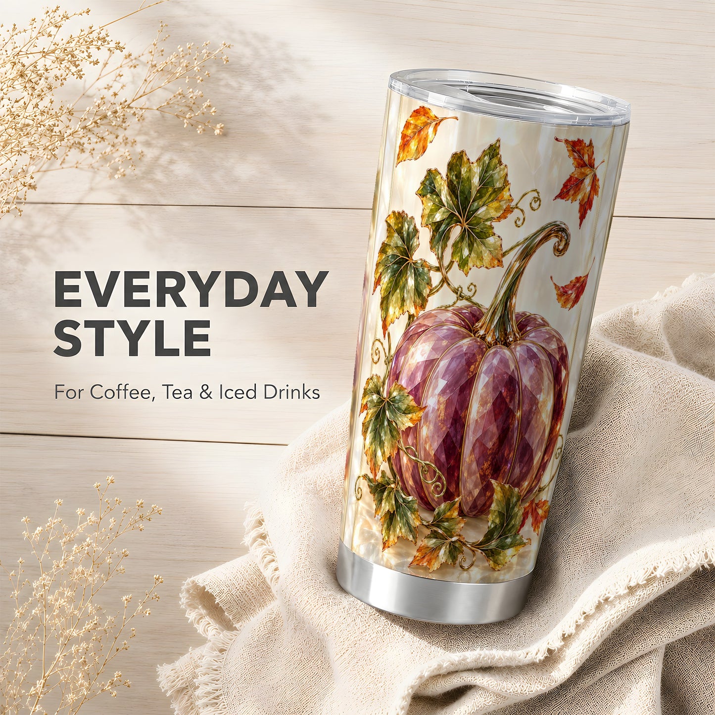 #pl[20oz|Steel] Purple Pumpkin Tumbler 20oz, Fall Tumbler, Stainless Steel Travel Cup