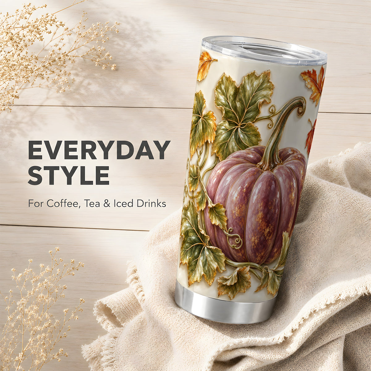 #pl[20oz|Steel] Mauve Pumpkin Tumbler 20oz, Fall Tumbler, Stainless Steel Travel Cup