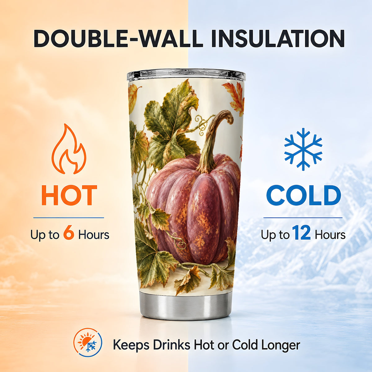 #pl[20oz|Steel] Rustic Mauve Pumpkin Tumbler 20oz, Fall Tumbler, Stainless Steel Travel Cup
