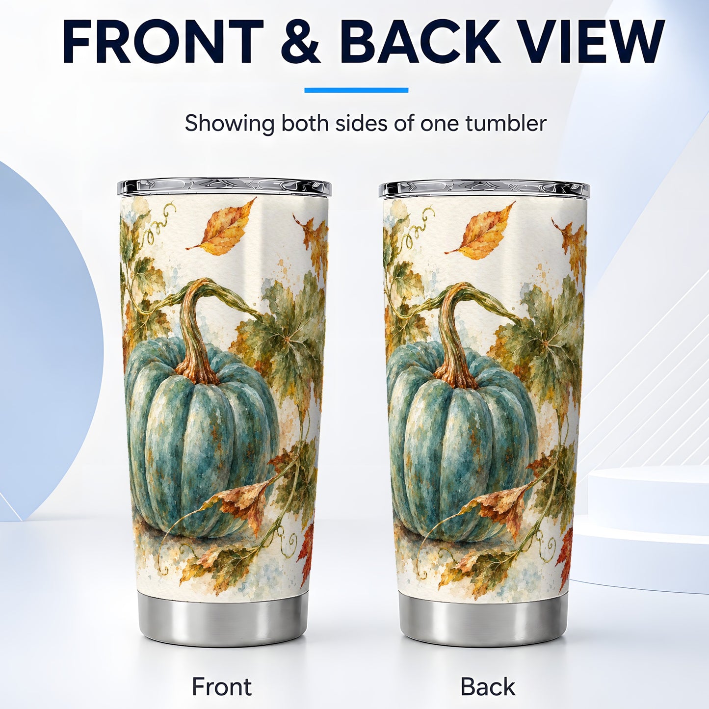 #pl[20oz|Steel] Blue Pumpkin Tumbler 20oz, Watercolor Tumbler, Stainless Steel Travel Cup