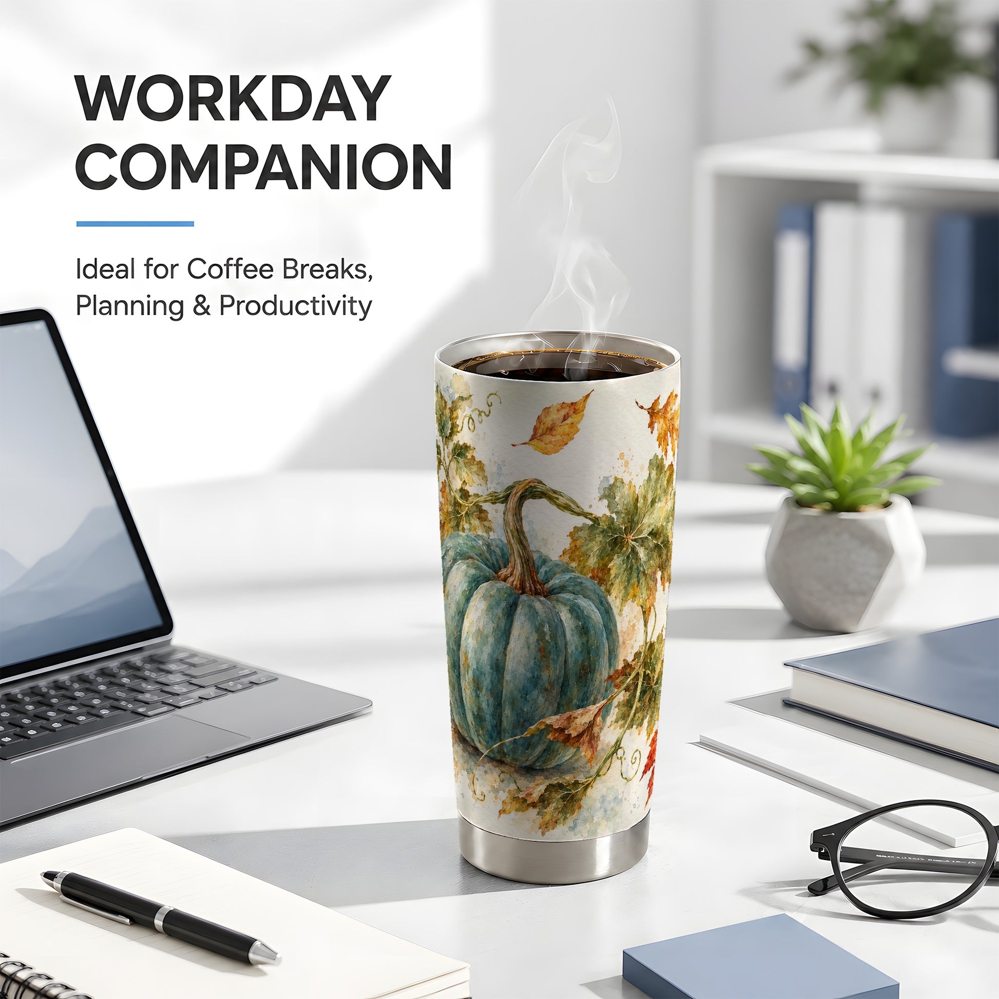 #pl[20oz|Steel] Blue Pumpkin Tumbler 20oz, Watercolor Tumbler, Stainless Steel Travel Cup