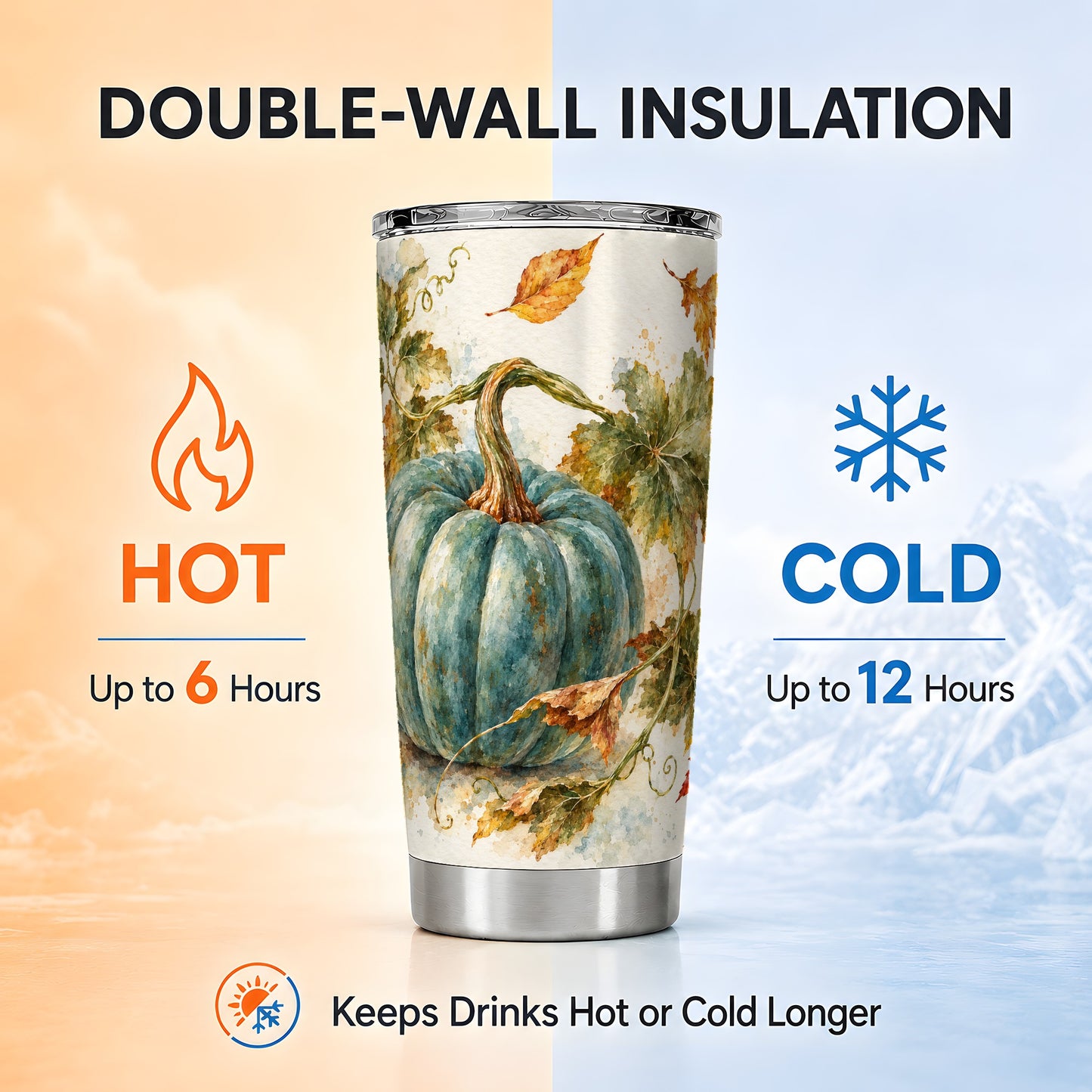 #pl[20oz|Steel] Blue Pumpkin Tumbler 20oz, Watercolor Tumbler, Stainless Steel Travel Cup
