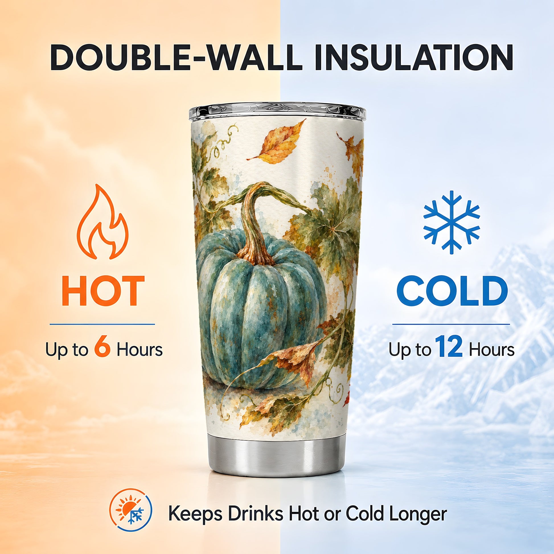 #pl[20oz|Steel] Blue Pumpkin Tumbler 20oz, Watercolor Tumbler, Stainless Steel Travel Cup