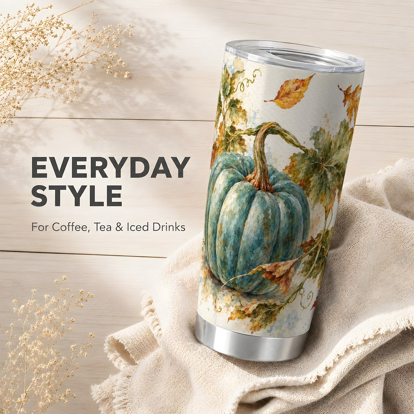 #pl[20oz|Steel] Blue Pumpkin Tumbler 20oz, Watercolor Tumbler, Stainless Steel Travel Cup