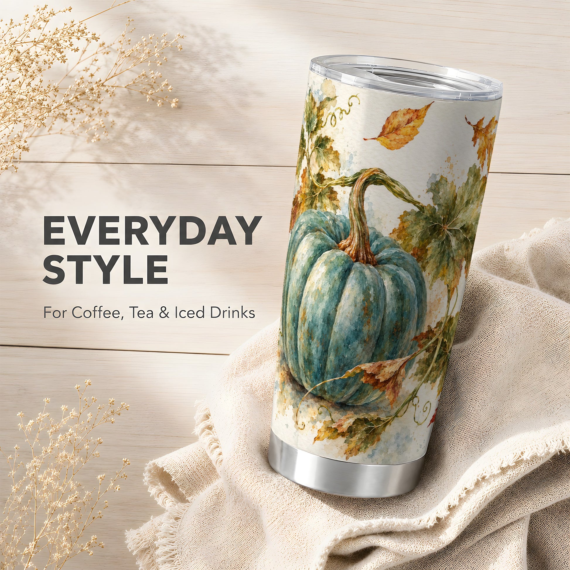 #pl[20oz|Steel] Blue Pumpkin Tumbler 20oz, Watercolor Tumbler, Stainless Steel Travel Cup