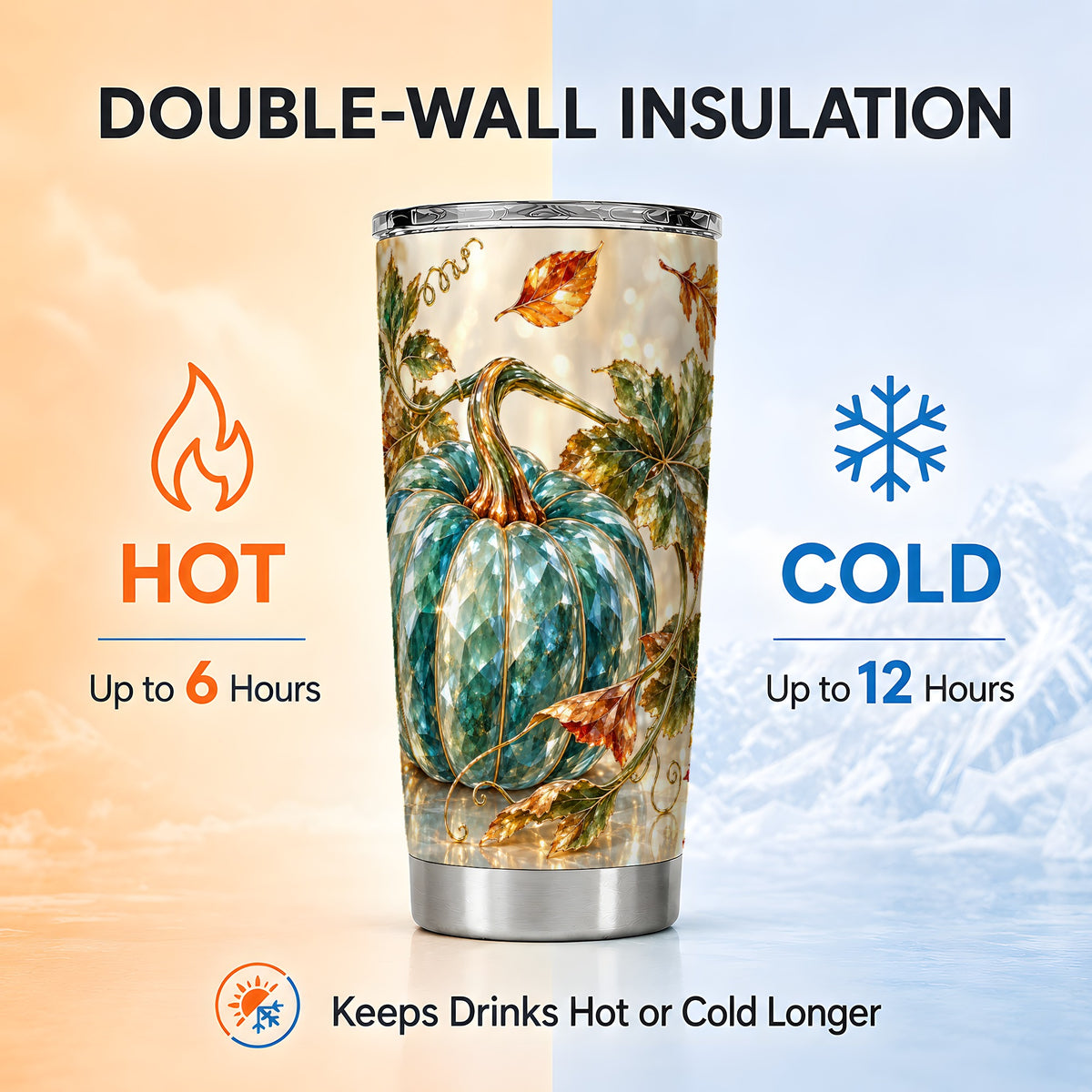 #pl[20oz|Steel] Faceted Pumpkin Tumbler 20oz, Fall Tumbler, Stainless Steel Travel Cup