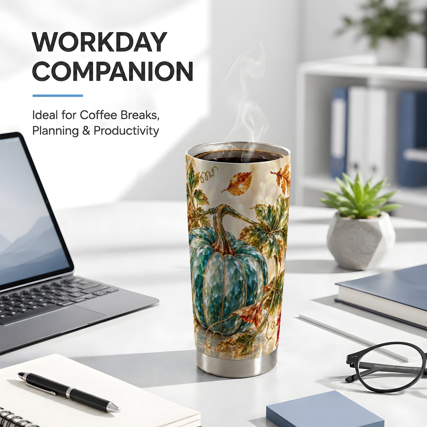 #pl[20oz|Steel] Faceted Pumpkin Tumbler 20oz, Fall Tumbler, Stainless Steel Travel Cup