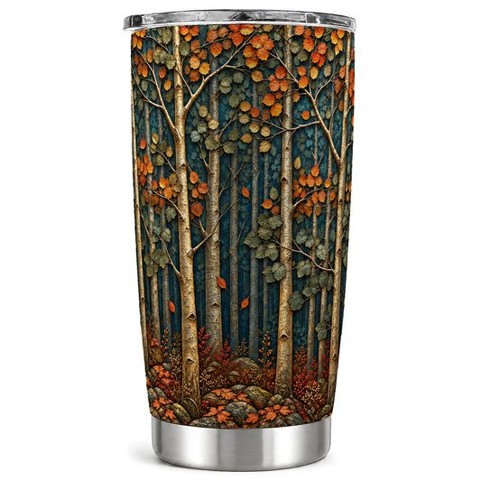 Autumn Birch Forest Tumbler 20oz, Fall Tumbler, Stainless Steel Travel Cup