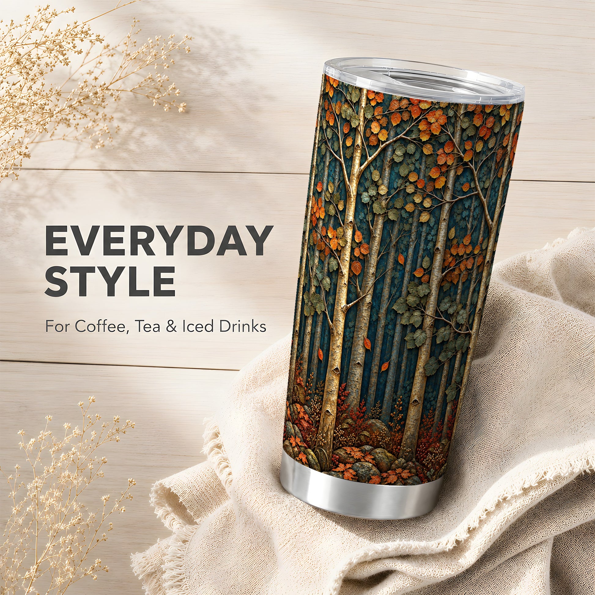 #pl[20oz|Steel] Autumn Birch Forest Tumbler 20oz, Fall Tumbler, Stainless Steel Travel Cup