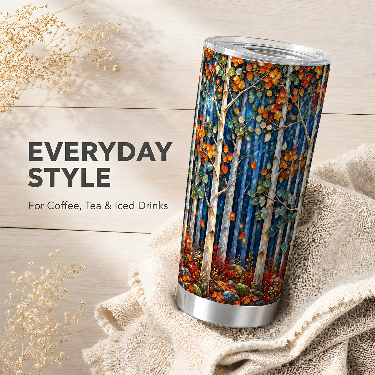 #pl[20oz|Steel] Luminous Birch Tumbler 20oz, Mosaic Tumbler, Stainless Steel Travel Cup
