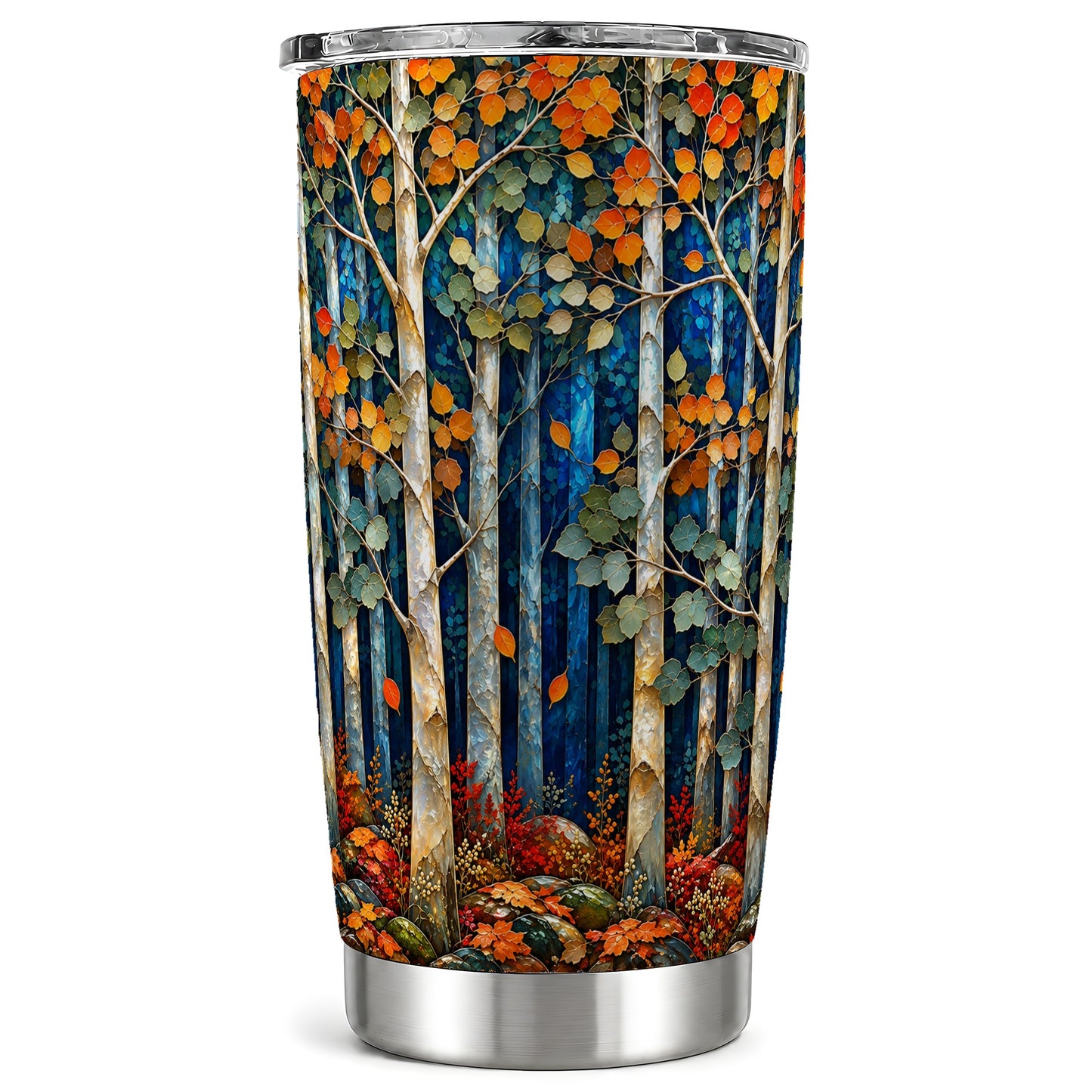 Blue Birch Forest Tumbler 20oz, Autumn Tumbler, Stainless Steel Travel Cup
