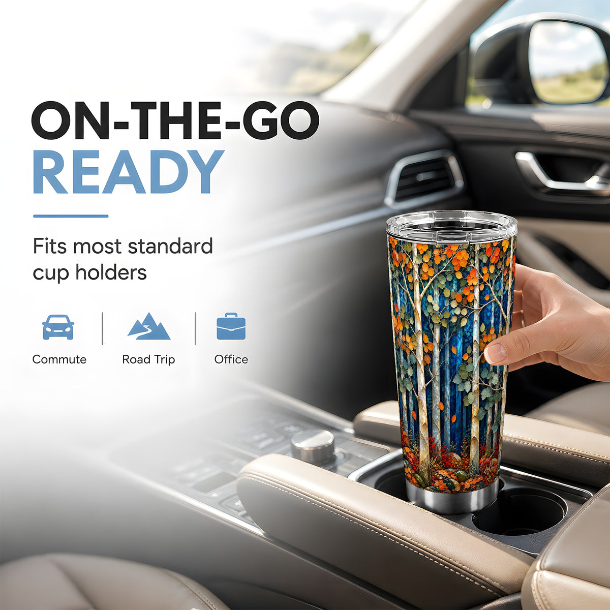 #pl[20oz|Steel] Blue Birch Forest Tumbler 20oz, Autumn Tumbler, Stainless Steel Travel Cup