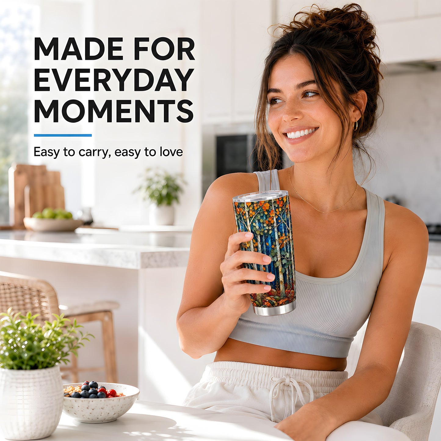 #pl[20oz|Steel] Blue Birch Forest Tumbler 20oz, Autumn Tumbler, Stainless Steel Travel Cup