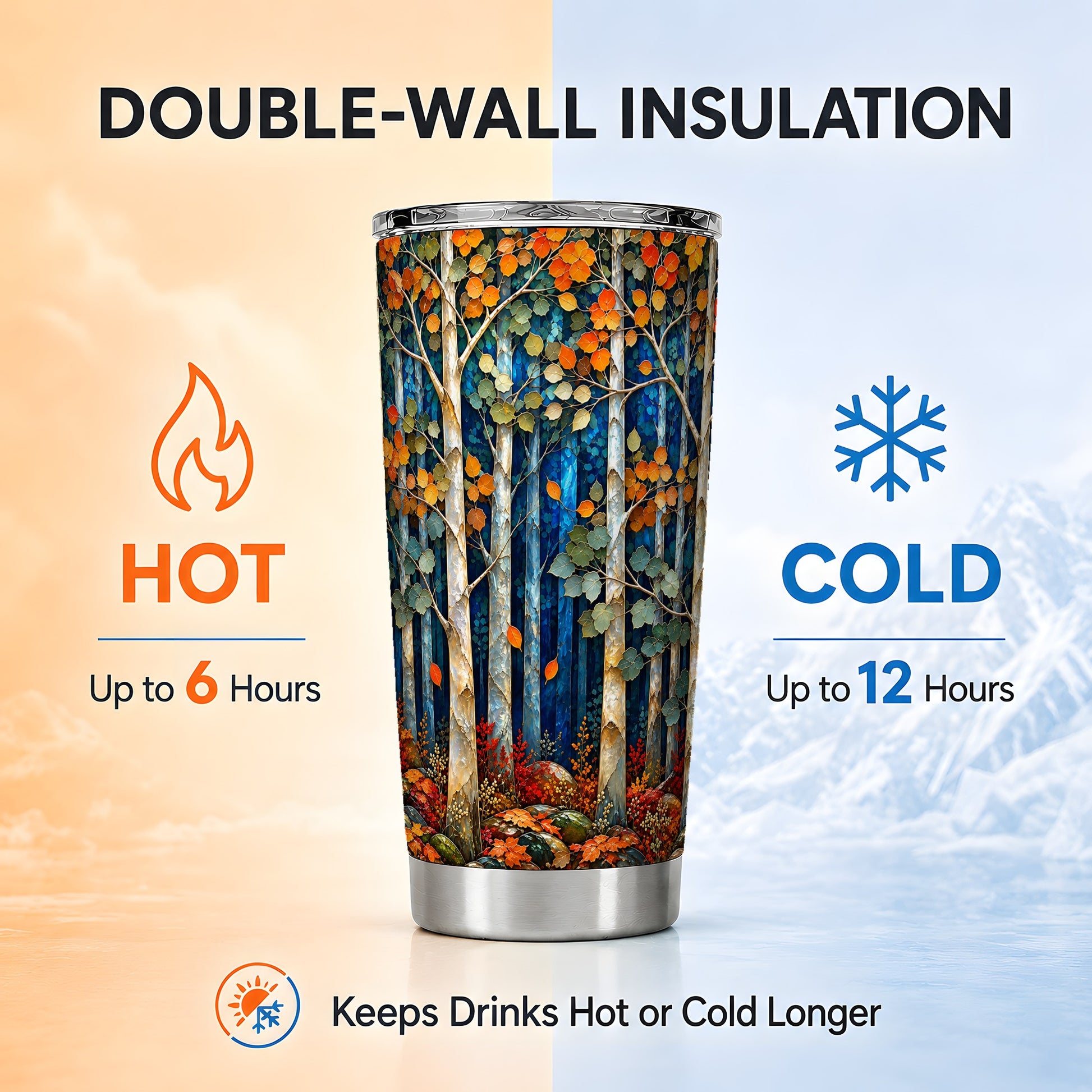 #pl[20oz|Steel] Blue Birch Forest Tumbler 20oz, Autumn Tumbler, Stainless Steel Travel Cup