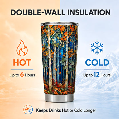 #pl[20oz|Steel] Blue Birch Forest Tumbler 20oz, Autumn Tumbler, Stainless Steel Travel Cup
