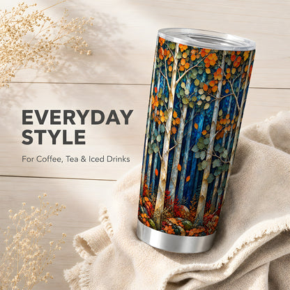 #pl[20oz|Steel] Blue Birch Forest Tumbler 20oz, Autumn Tumbler, Stainless Steel Travel Cup