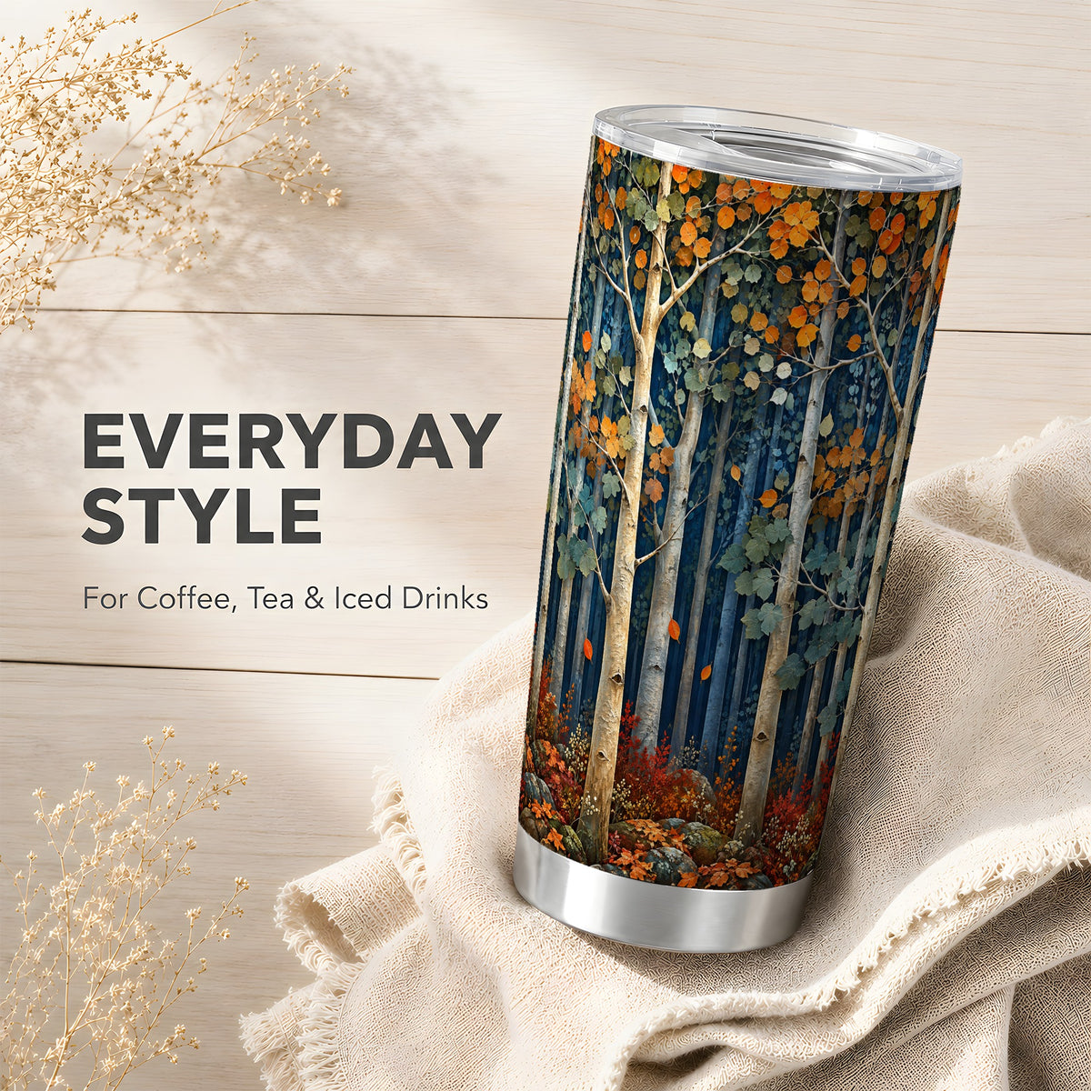 #pl[20oz|Steel] Painterly Birch Tumbler 20oz, Fall Tumbler, Stainless Steel Travel Cup