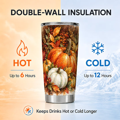 #pl[20oz|Steel] Pumpkin Harvest Tumbler 20oz, Fall Tumbler, Stainless Steel Travel Cup