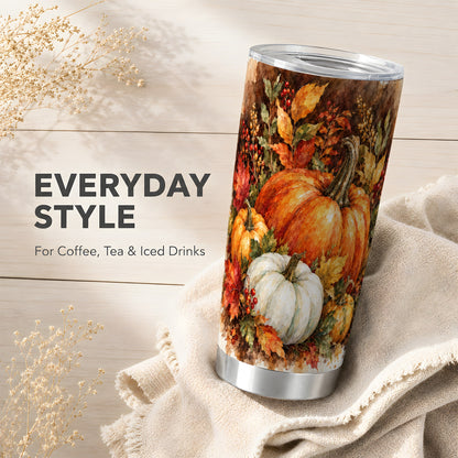 #pl[20oz|Steel] Pumpkin Harvest Tumbler 20oz, Fall Tumbler, Stainless Steel Travel Cup