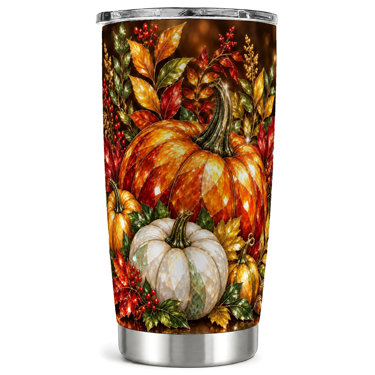 Pumpkin Tumbler 20oz, Harvest Leaves Tumbler, Stainless Steel Travel Cup