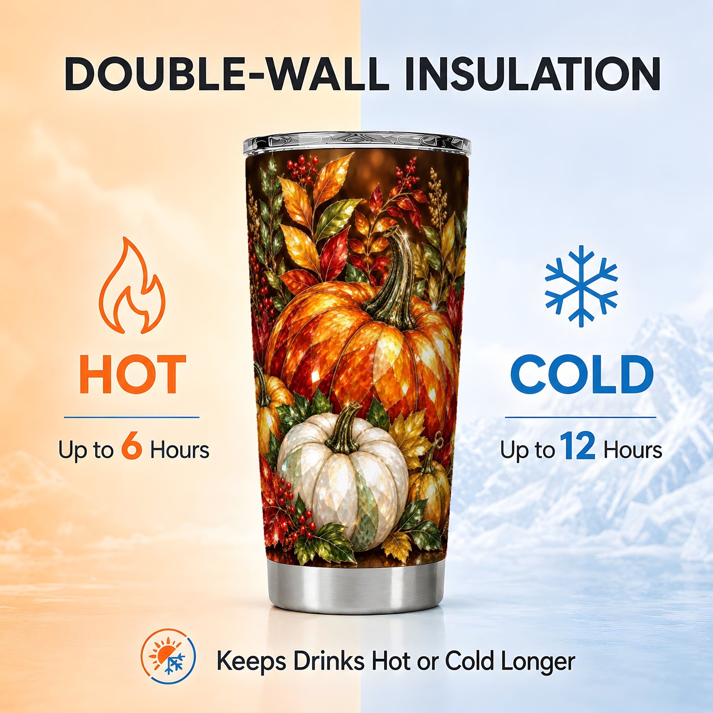 #pl[20oz|Steel] Pumpkin Tumbler 20oz, Harvest Leaves Tumbler, Stainless Steel Travel Cup