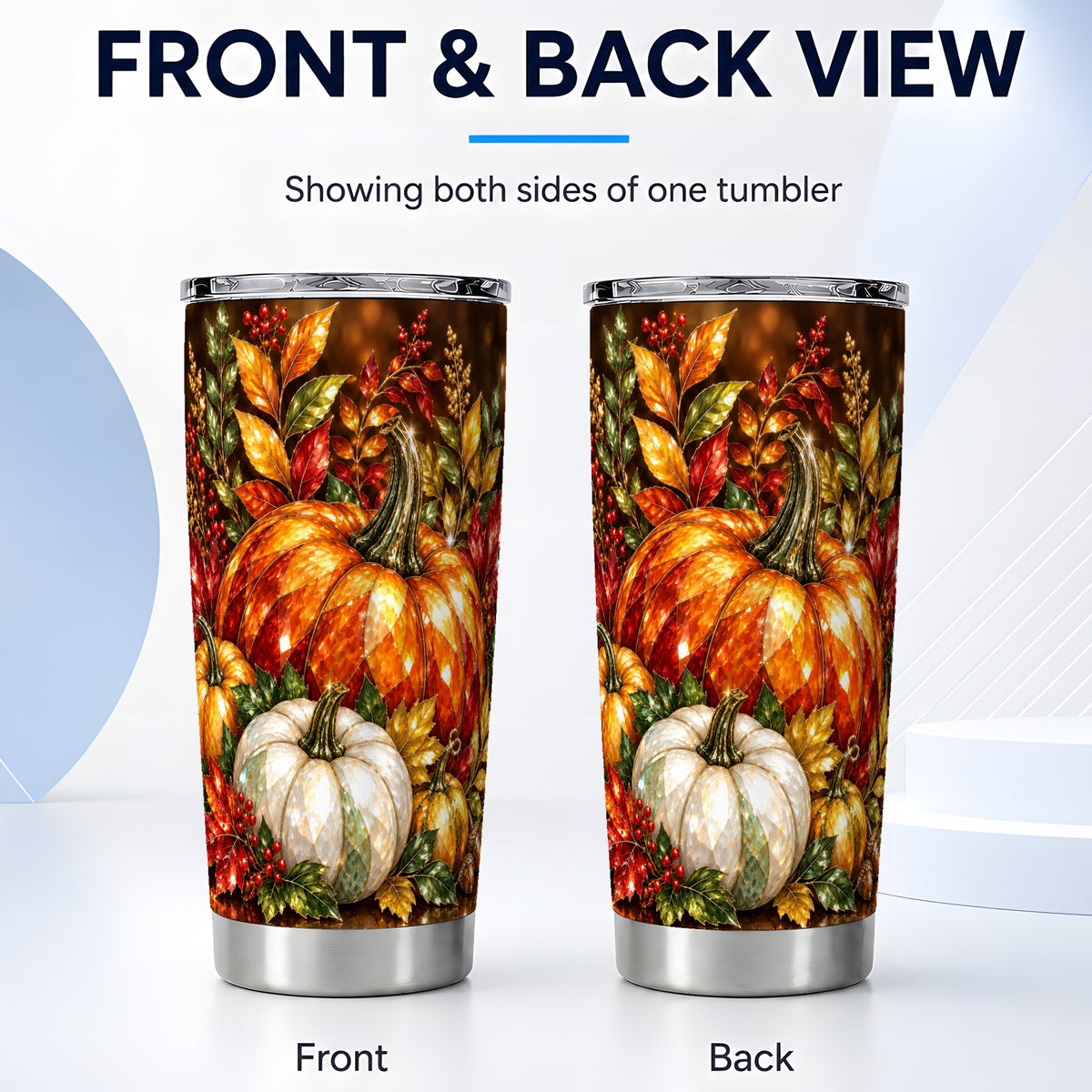 #pl[20oz|Steel] Pumpkin Tumbler 20oz, Harvest Leaves Tumbler, Stainless Steel Travel Cup