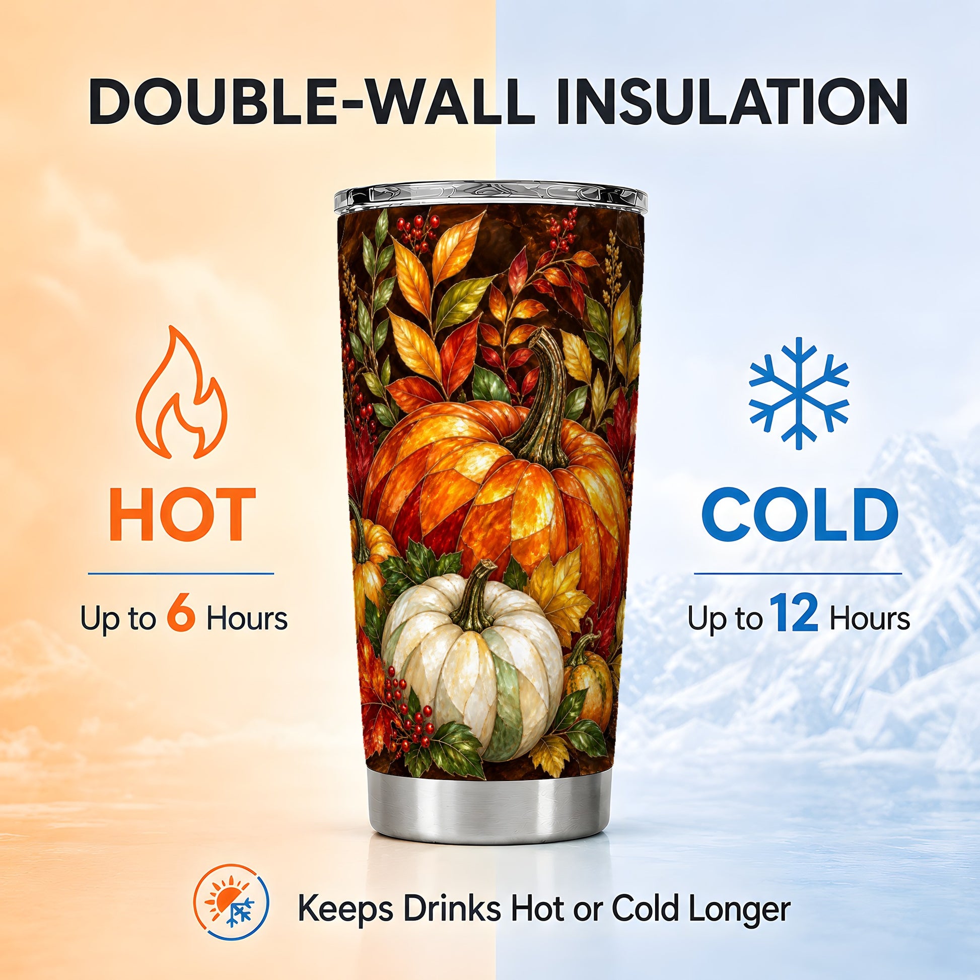 #pl[20oz|Steel] Mosaic Pumpkin Tumbler 20oz, Harvest Tumbler, Stainless Steel Travel Cup