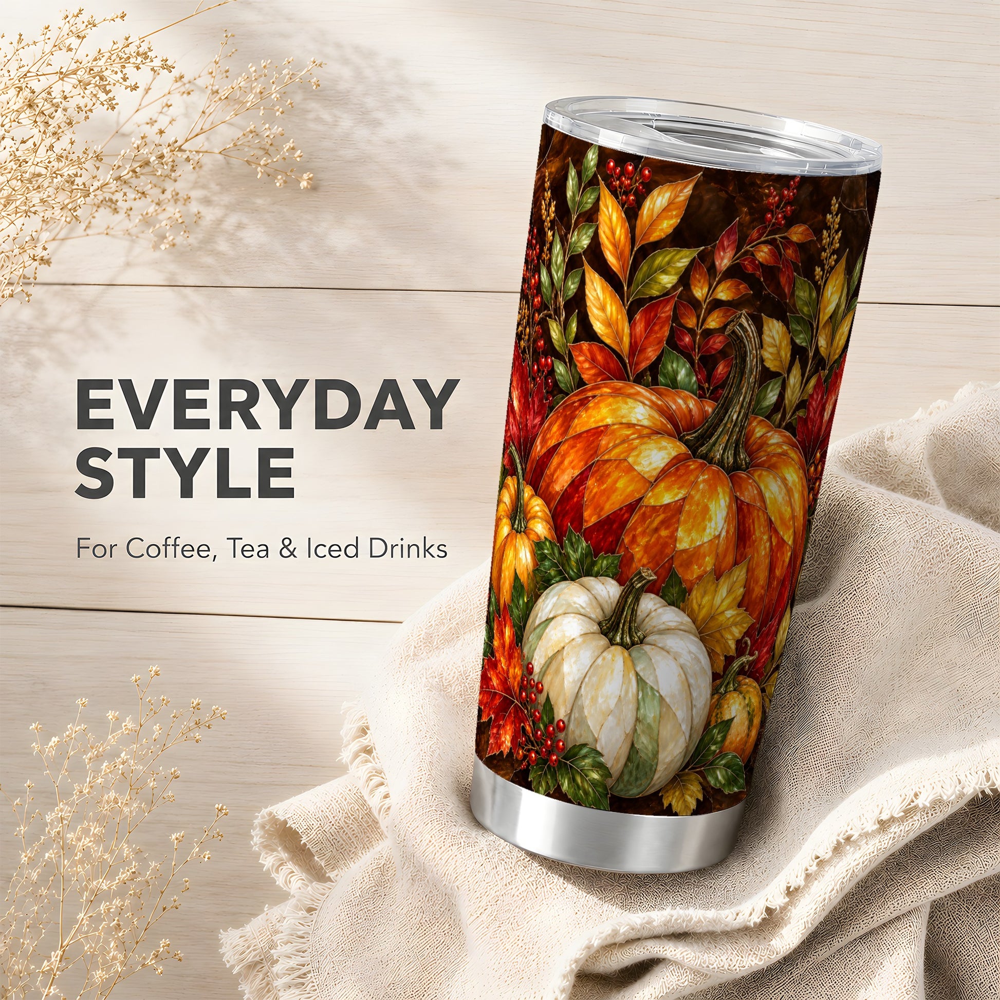 #pl[20oz|Steel] Mosaic Pumpkin Tumbler 20oz, Harvest Tumbler, Stainless Steel Travel Cup