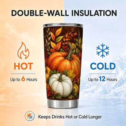 #pl[20oz|Steel] Rustic Pumpkin Tumbler 20oz, Harvest Tumbler, Stainless Steel Travel Cup