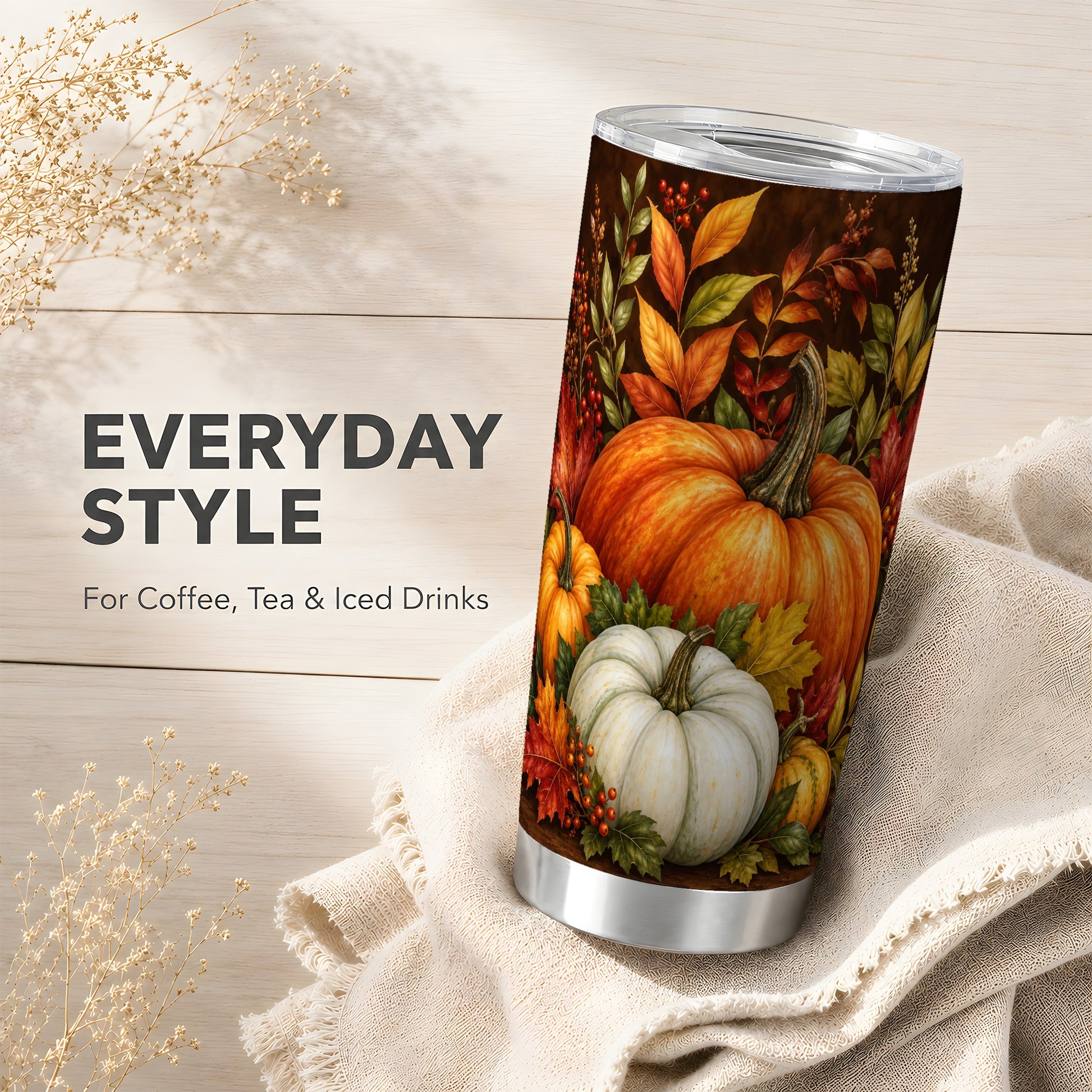 #pl[20oz|Steel] Rustic Pumpkin Tumbler 20oz, Harvest Tumbler, Stainless Steel Travel Cup