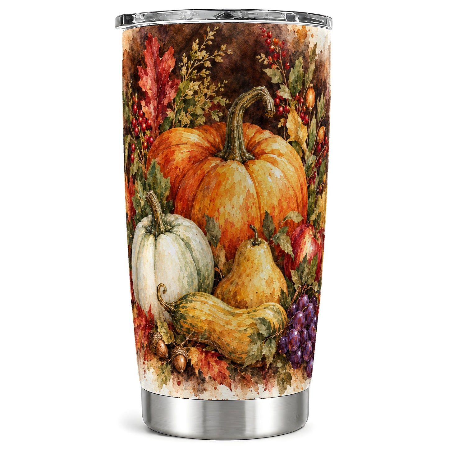 Watercolor Pumpkin Tumbler 20oz, Fall Tumbler, Stainless Steel Travel Cup