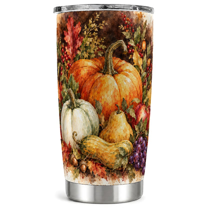 Watercolor Pumpkin Tumbler 20oz, Fall Tumbler, Stainless Steel Travel Cup