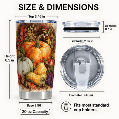 #pl[20oz|Steel] Watercolor Pumpkin Tumbler 20oz, Fall Tumbler, Stainless Steel Travel Cup