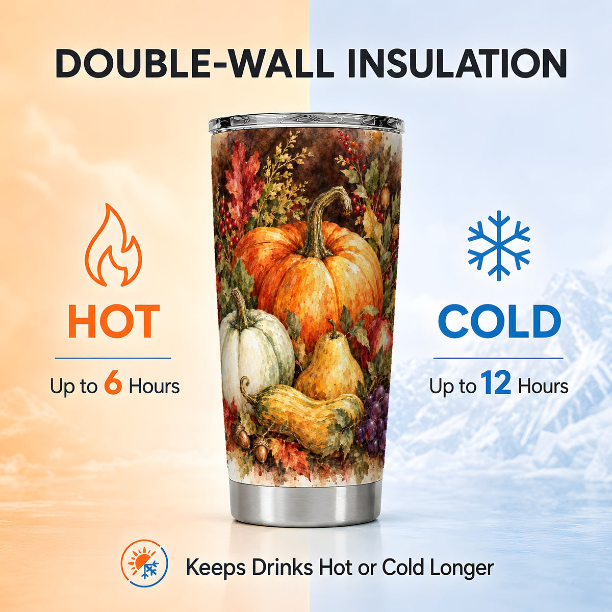 #pl[20oz|Steel] Watercolor Pumpkin Tumbler 20oz, Fall Tumbler, Stainless Steel Travel Cup