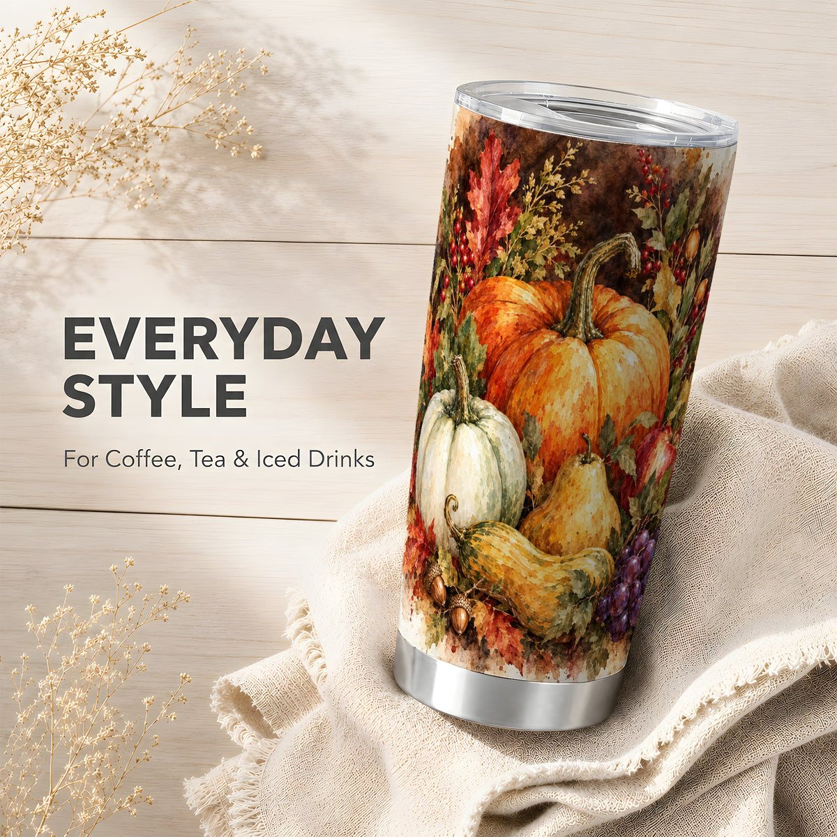 #pl[20oz|Steel] Watercolor Pumpkin Tumbler 20oz, Fall Tumbler, Stainless Steel Travel Cup