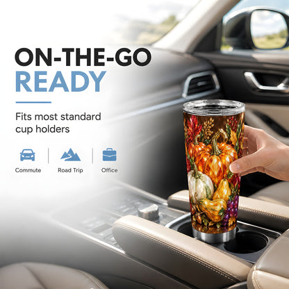 #pl[20oz|Steel] Jeweled Pumpkin Tumbler 20oz, Harvest Tumbler, Stainless Steel Travel Cup