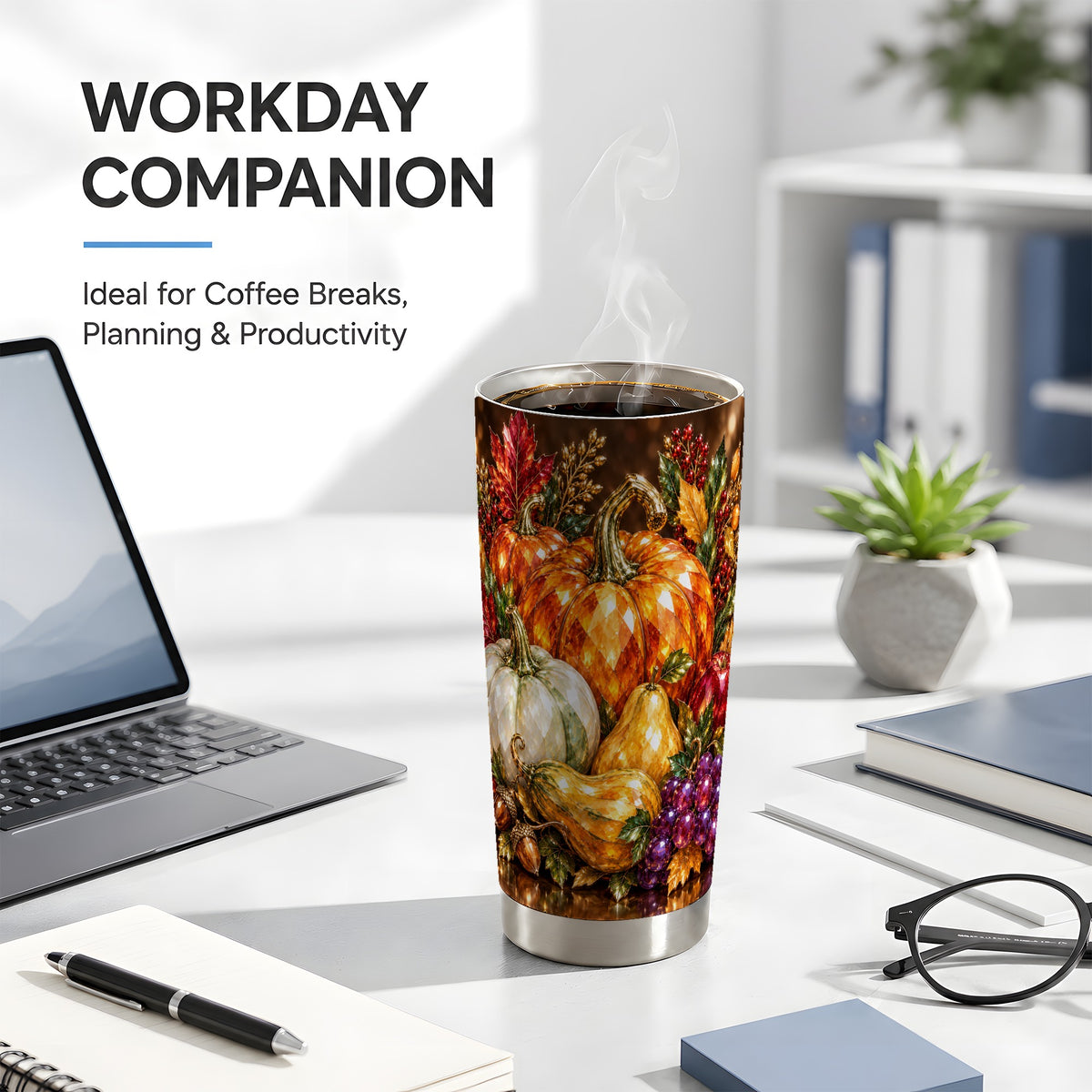 #pl[20oz|Steel] Jeweled Pumpkin Tumbler 20oz, Harvest Tumbler, Stainless Steel Travel Cup