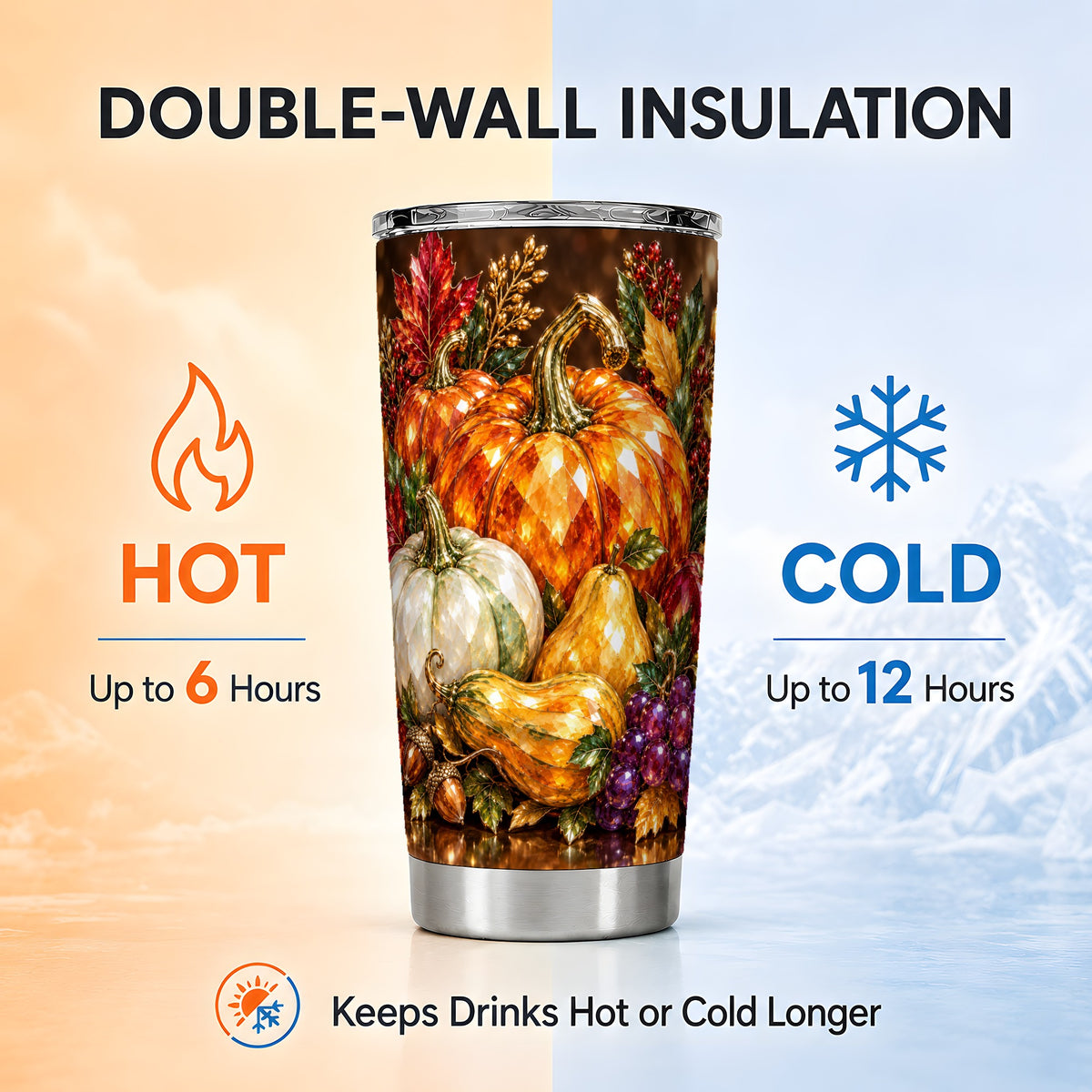 #pl[20oz|Steel] Jeweled Pumpkin Tumbler 20oz, Harvest Tumbler, Stainless Steel Travel Cup