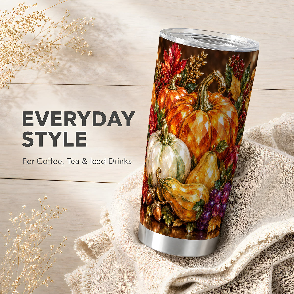 #pl[20oz|Steel] Jeweled Pumpkin Tumbler 20oz, Harvest Tumbler, Stainless Steel Travel Cup
