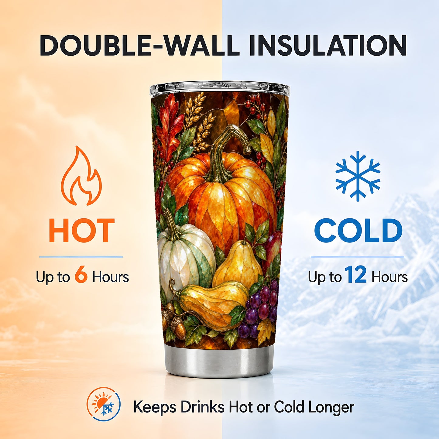 #pl[20oz|Steel] Autumn Harvest Tumbler 20oz, Pumpkin Tumbler, Stainless Steel Travel Cup