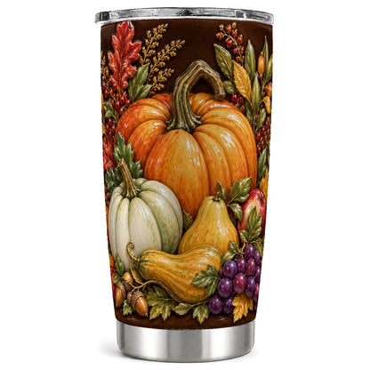 Fall Harvest Tumbler 20oz, Pumpkin Tumbler, Stainless Steel Travel Cup