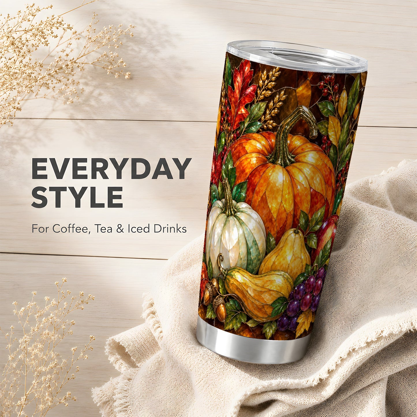 #pl[20oz|Steel] Autumn Harvest Tumbler 20oz, Pumpkin Tumbler, Stainless Steel Travel Cup