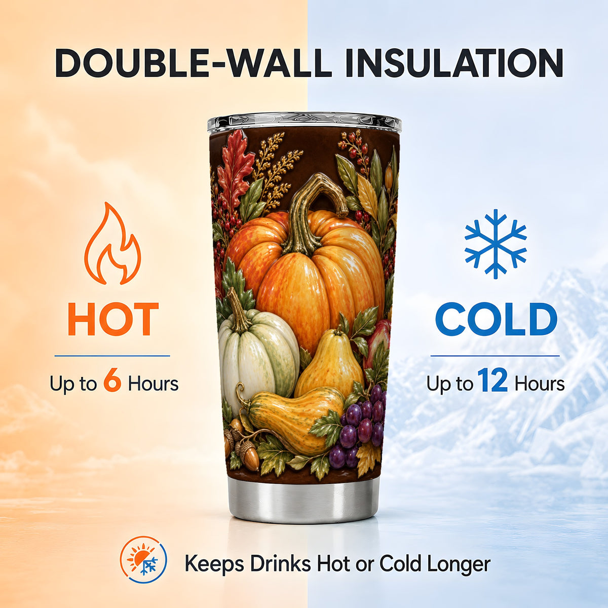 #pl[20oz|Steel] Fall Harvest Tumbler 20oz, Pumpkin Tumbler, Stainless Steel Travel Cup