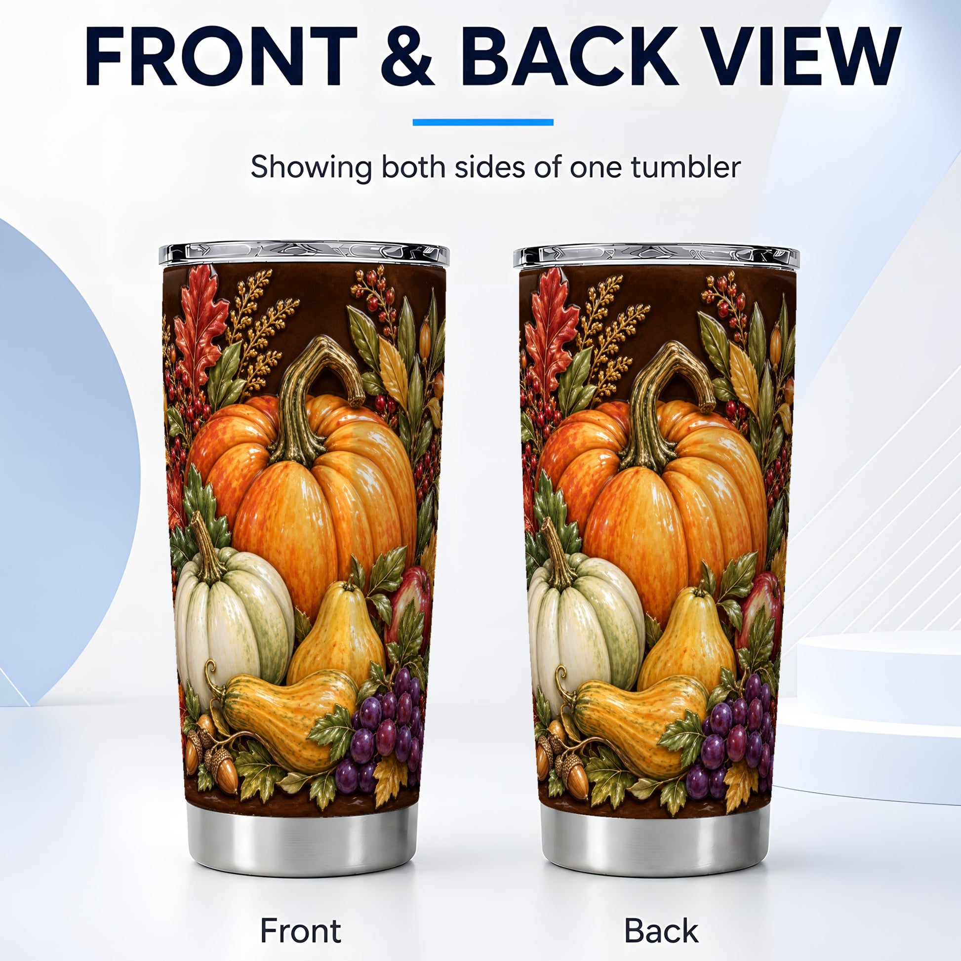 #pl[20oz|Steel] Fall Harvest Tumbler 20oz, Pumpkin Tumbler, Stainless Steel Travel Cup