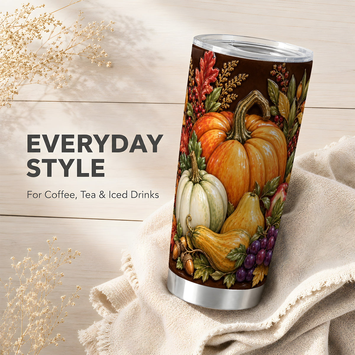 #pl[20oz|Steel] Fall Harvest Tumbler 20oz, Pumpkin Tumbler, Stainless Steel Travel Cup